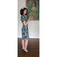 Vintage 40s Rayon Dress Green Pink Novelty Print Ancient Greek Greece Classical Art