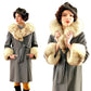 60s Gray Coat Cream Fox Fur Collar & Cuffs by Gino Rossi