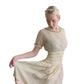 Vintage 1930s Cream Silk Dress Lace & Rhinestone Embroidery