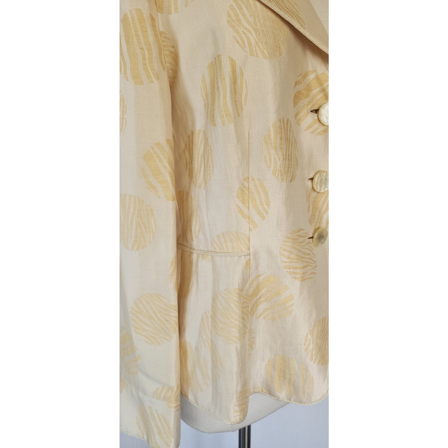 Vintage 2000s Armani Collezioni Blazer Cream Gold Print Flax Silk Print / L
