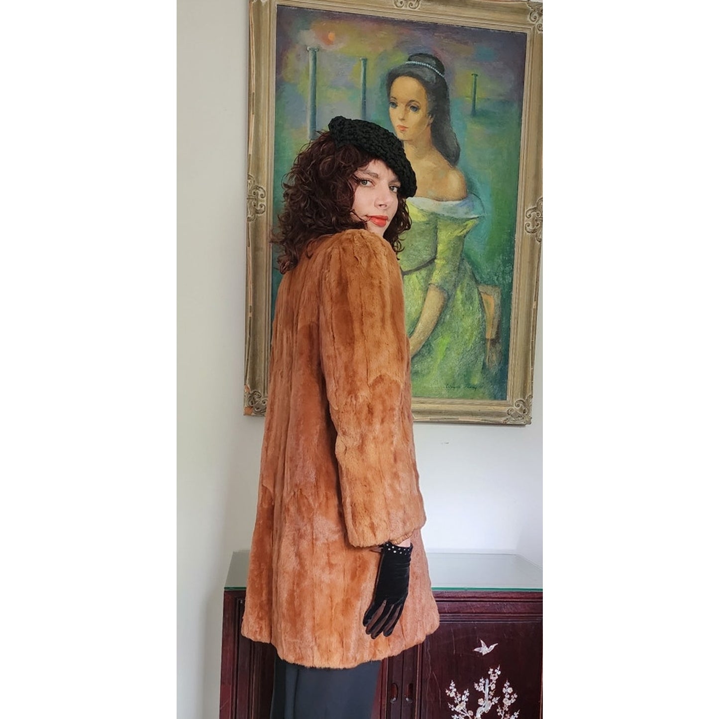 Vintage 1940s Brown Ermine Fur Coat Hip Length Victory Furs Chicago