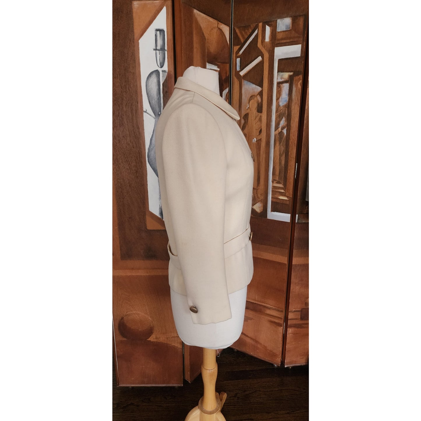 Vintage 60s Marshall Field & Company Cream Wool Peplum Jacket