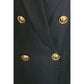 Vintage 80s GENNY Blazer Black Linen Jacket Hip Length Double Breasted Gold Buttons / M