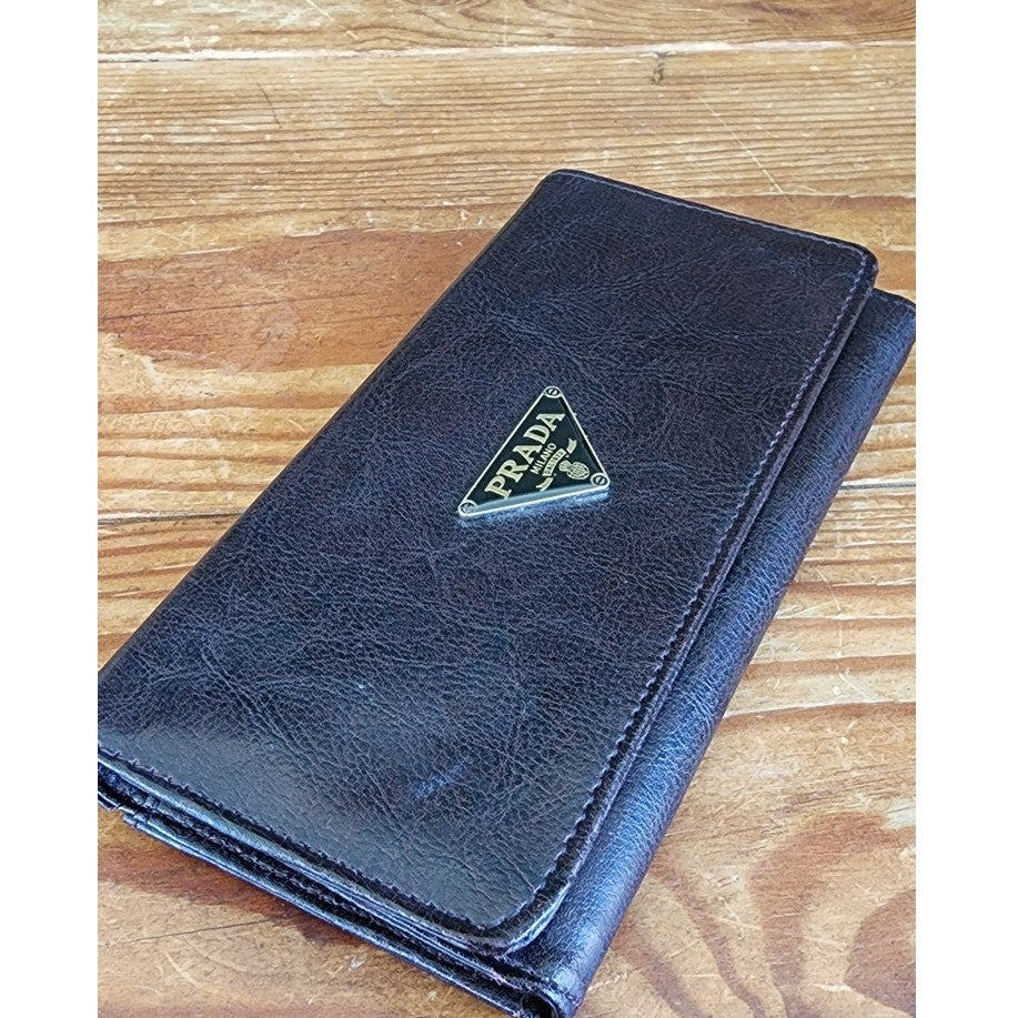 Vintage 90s Prada Clutch Wallet Leather Trifold Pocketbook
