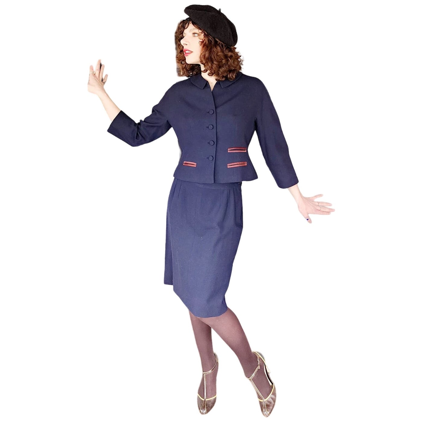 Vintage 50s Skirt Suit Navy Blue Baskin Chicago Styled by Rudy