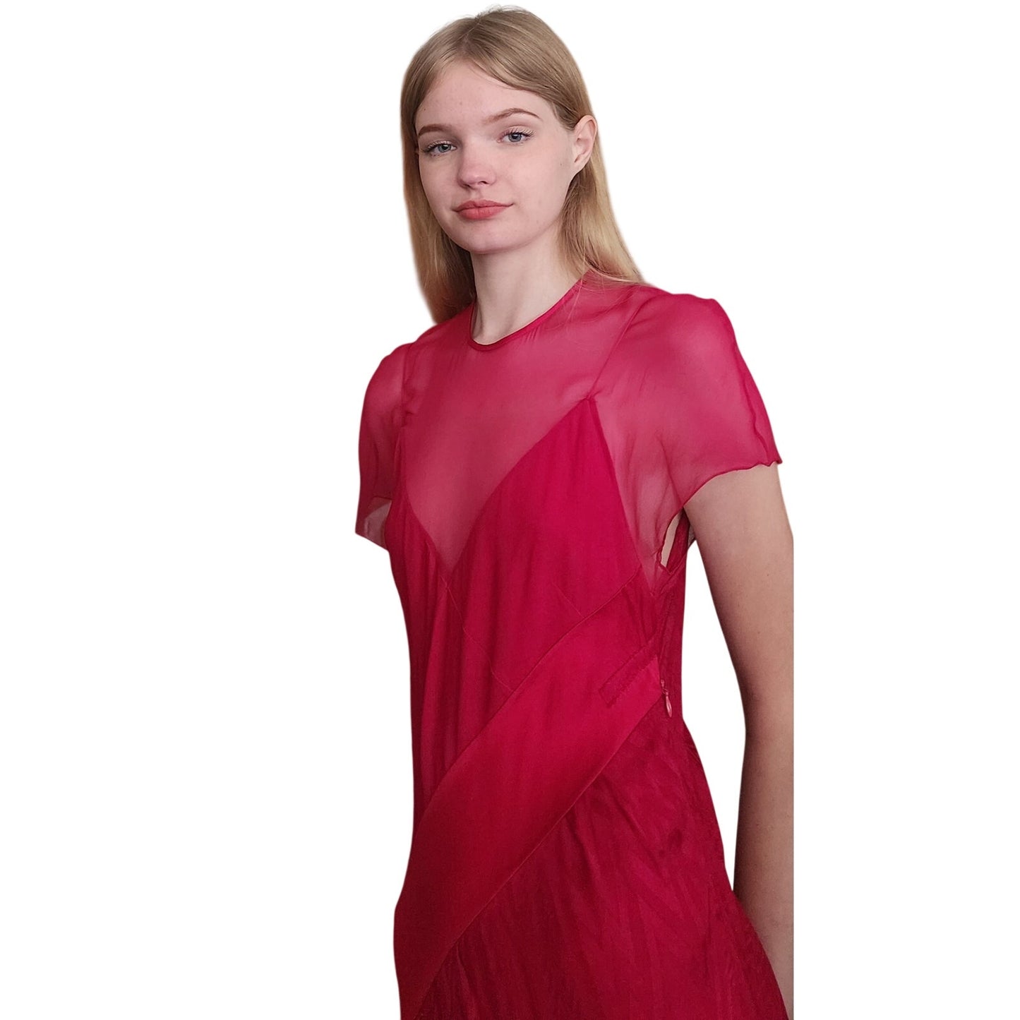 2018 Givenchy Runway Sample Dress Asymmetric Handkerchief Fuchsia Mesh Lace