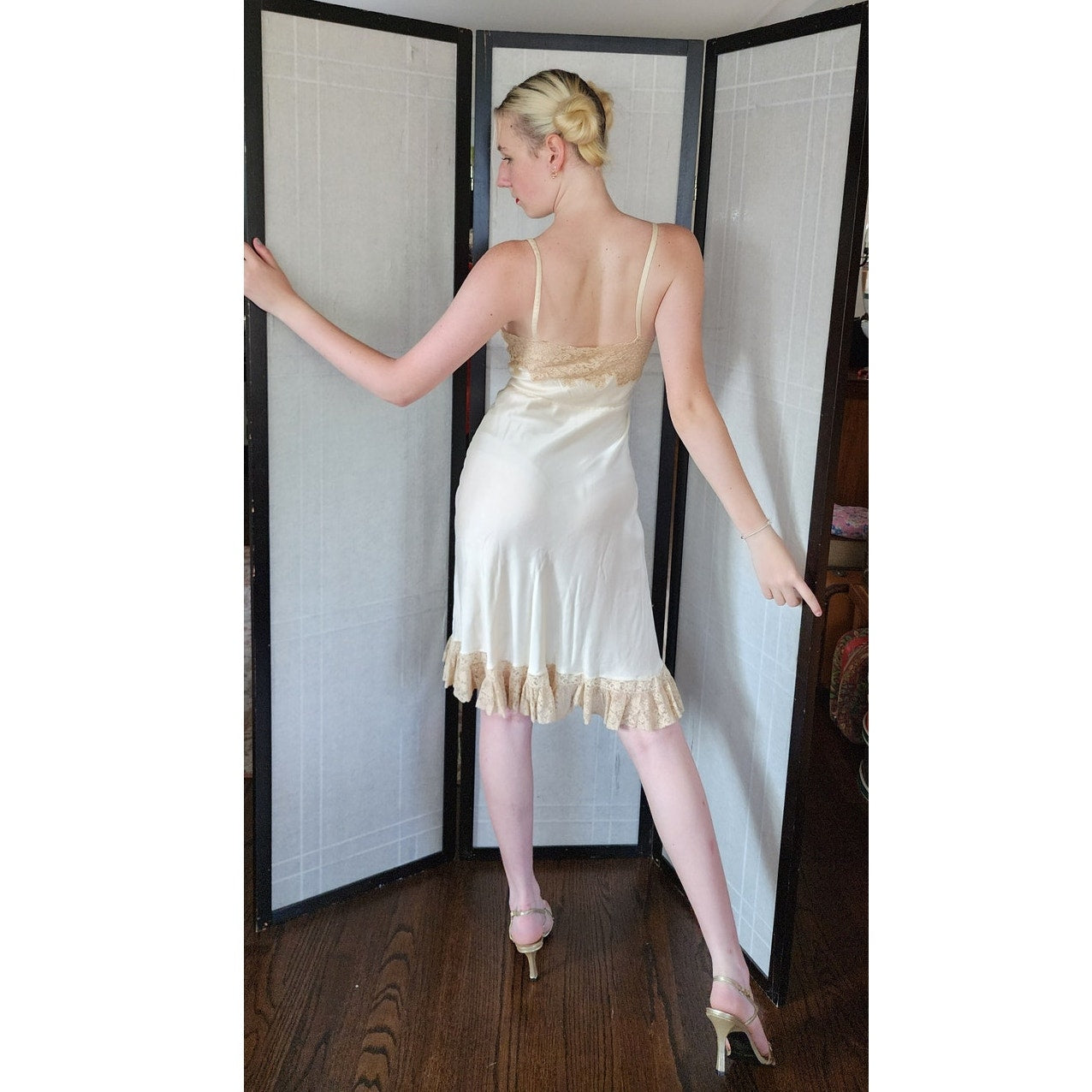 Vintage 30s Slip Dress Cream Silk Lace Bias Cut