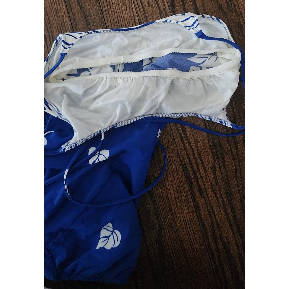 Vintage 70s 80s Catalina One Piece Swimsuit Blue White Leaf Print Bathing Suit Retro Pin Up Beach Swimwear