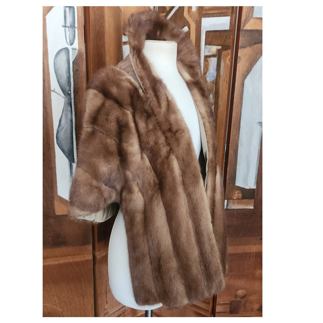 Vintage 50s Brown Mink Fur Shrug Wrap Old Hollywood Luxury Glam Wedding Stole Meizler's