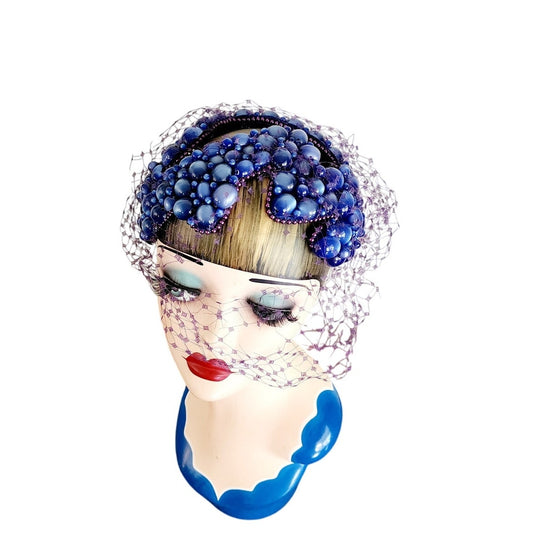 Vintage 50s Bes-Ben Hat Blue Moonstone Fascinator w/Veil