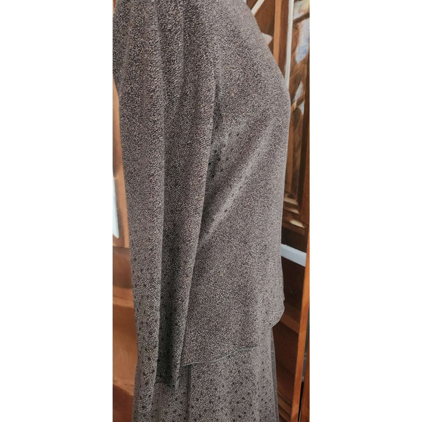 Vintage 1980s Giorgio Armani Dress Gray Silk Abstract Print Midi Long Sleeve