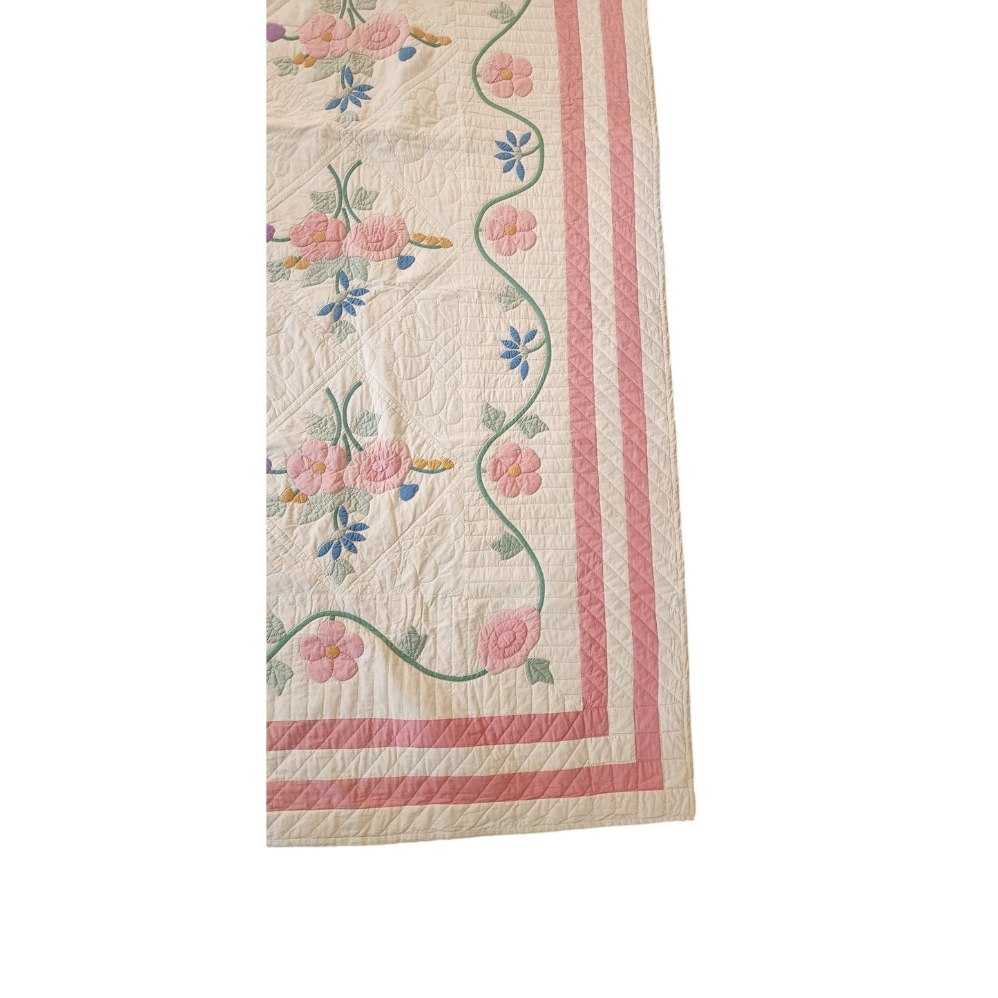 Vintage 30s 40s Quilt Appliqué Floral Bouquet with Swag Border Cheddar Cotton