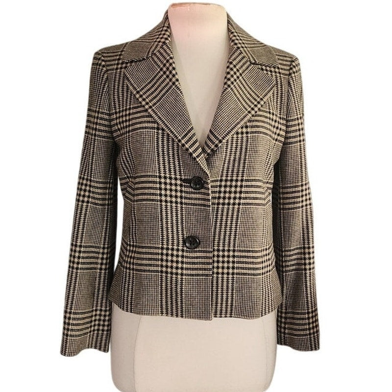 Vintage Y2K Cropped Blazer Houndstooth Wool Jacket Brooks Brothers