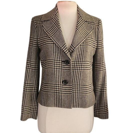 Vintage Y2K Cropped Blazer Houndstooth Wool Jacket Brooks Brothers