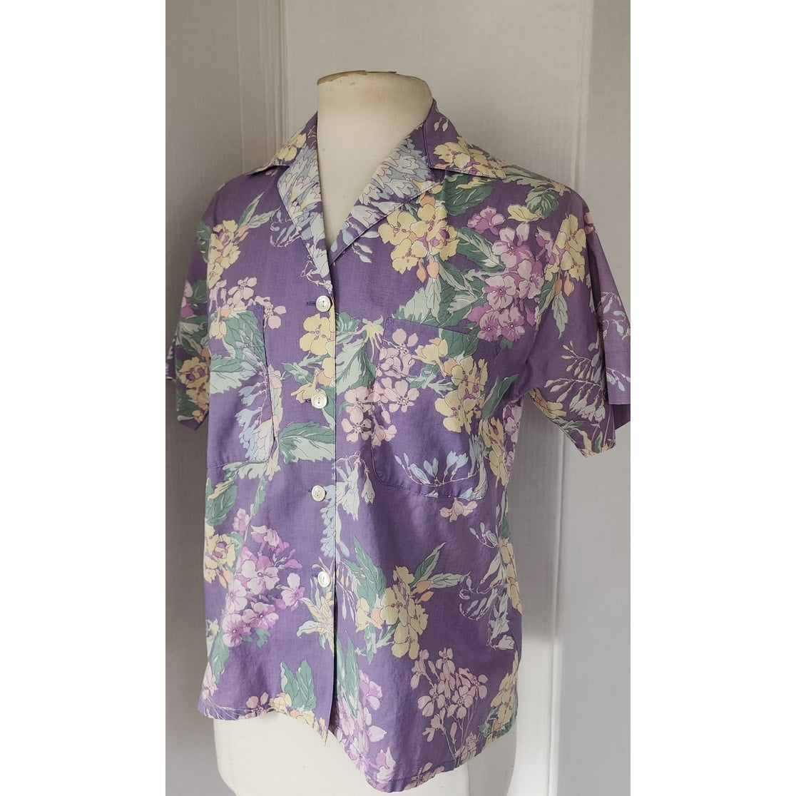 Vintage 80s Laura Ashley Blouse Purple Floral Print Shirt