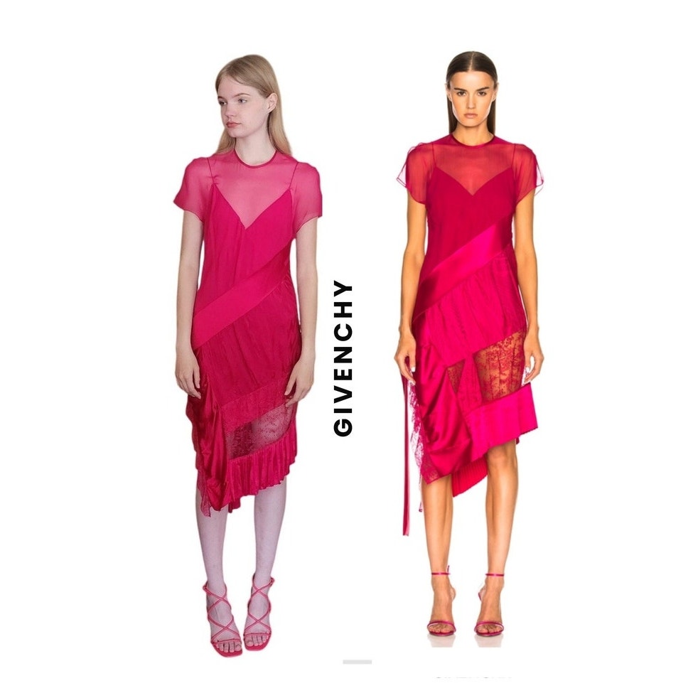 2018 Givenchy Runway Sample Dress Asymmetric Handkerchief Fuchsia Mesh Lace