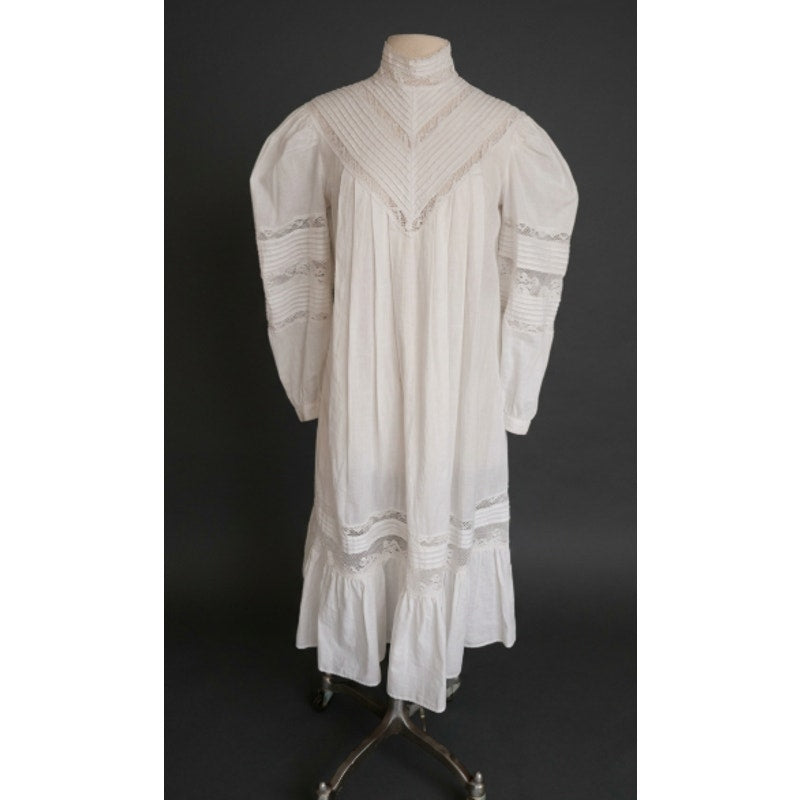 Vintage 1980s Ceegee Sue Wong Dress White Cotton Lace Boho Victorian Puff Sleeve