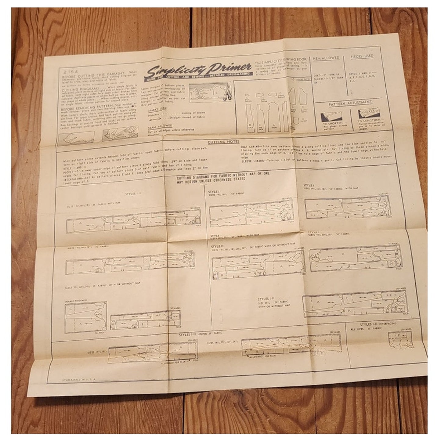 Vintage 1940s Sewing Pattern: Womens Swing Coat Simplicity 2184