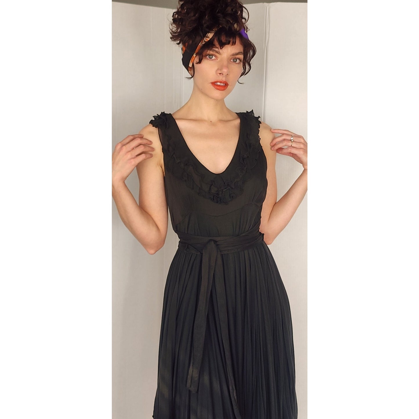 Vintage Y2K Etro Sun Dress Black Cotton w/ Asymmetrical Skirt Medium