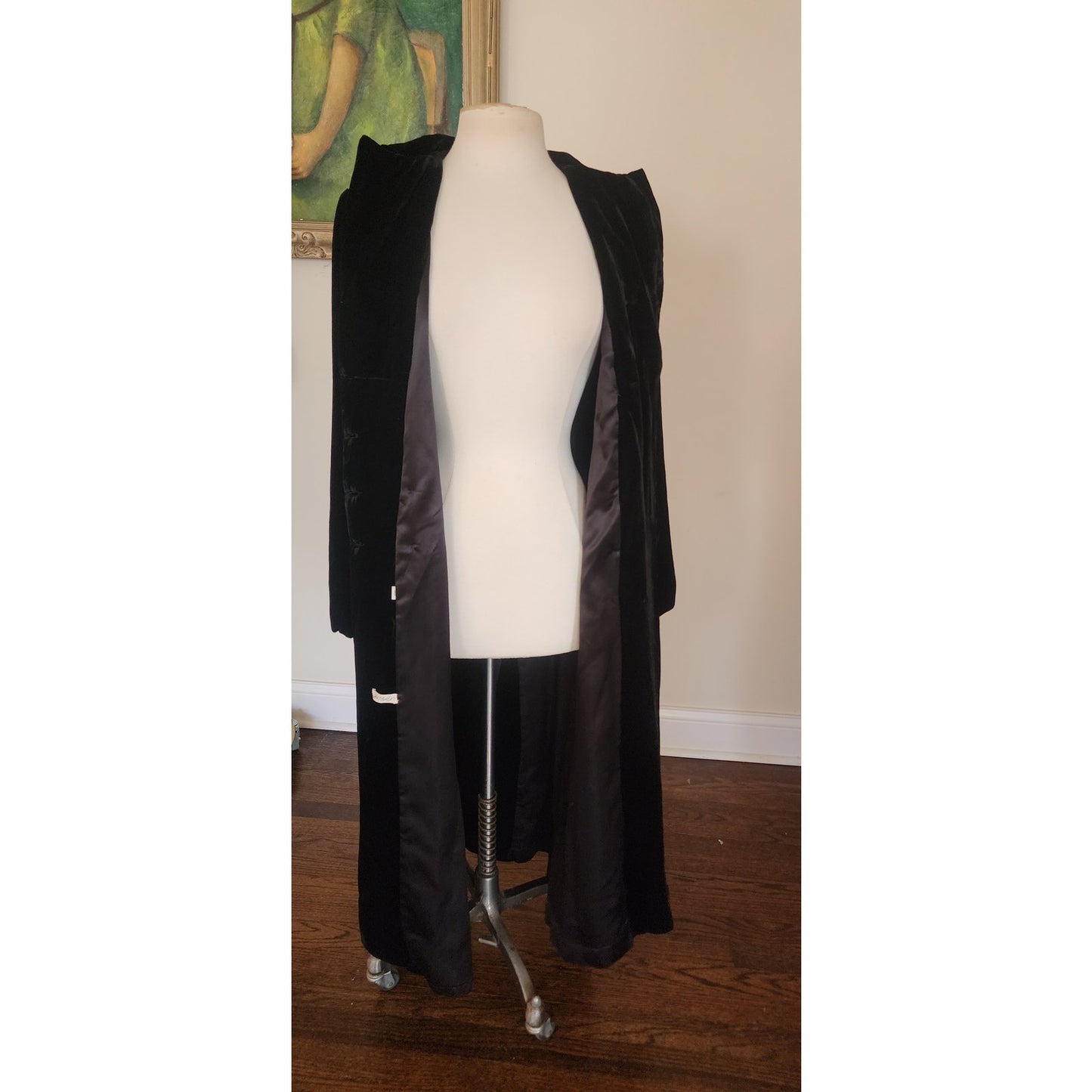 Vintage Black Velvet Opera Coat Double Breasted Gold Buttons