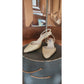 Vintage 1990s Oscar de la Renta Slingback Pumps 38 Beige Cream Gold Weave Texture Kitten Heels Shoes