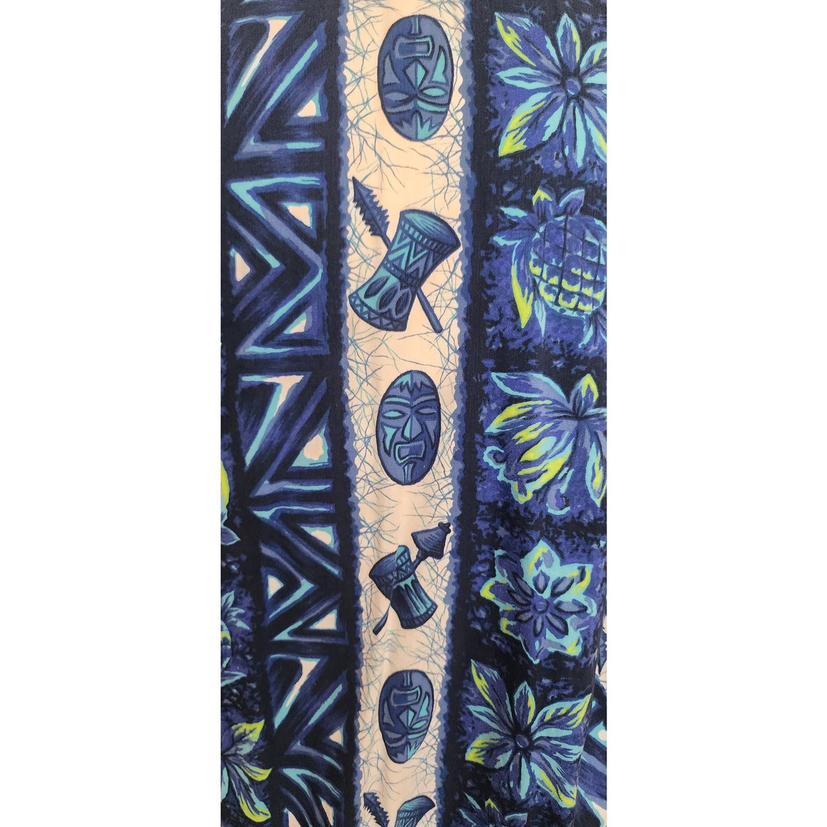 Vintage 1960s Ui-Maikai Men's Blue Hawaiian Tiki Shirt Cotton Short Sleeve