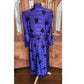 Vintage 80s Blue Geometric Print Silk Dress Button Down Shirt Dress Albert Nipon
