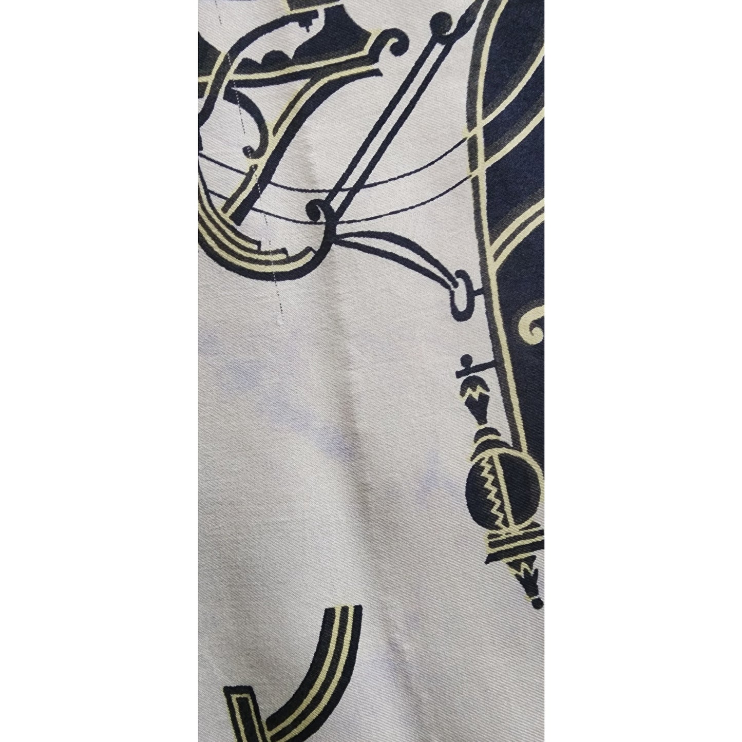 Vintage HERMES Scarf Square Silk Ex-Libris Yellow Hugo Grygkar Horse Carriages