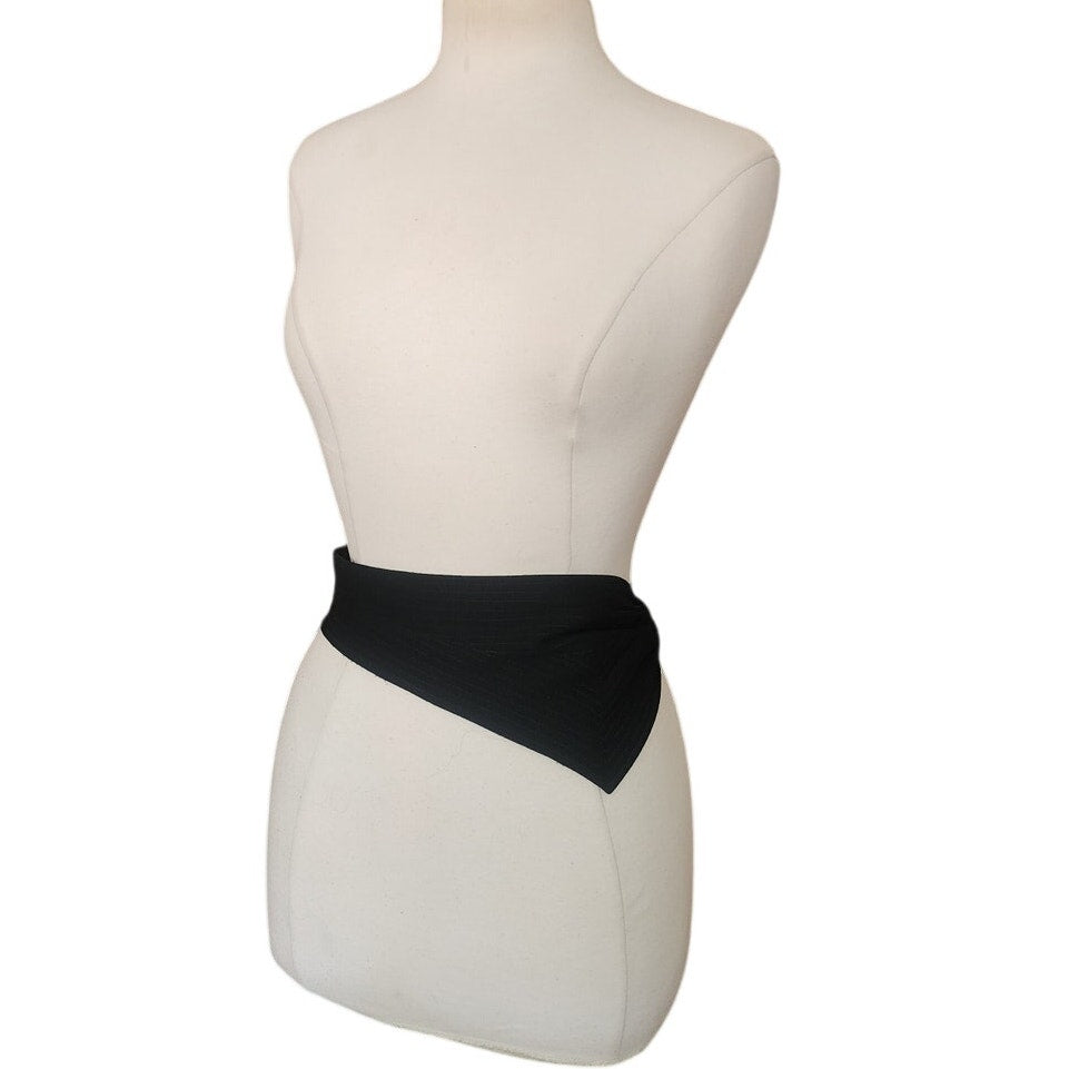 Vintage 1980s Jean Muir Belt Black Fabric Sash Wrap Tie Asymmetrical