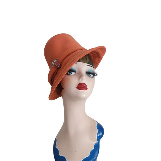 Vintage 60s Orange Hat Mod Style High Crown Gabriella