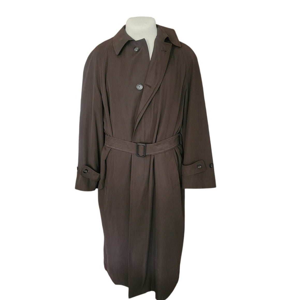 Vintage 1990s Ralph Lauren Mens Coat Brown Olive Green Trench Raincoat Large 40R
