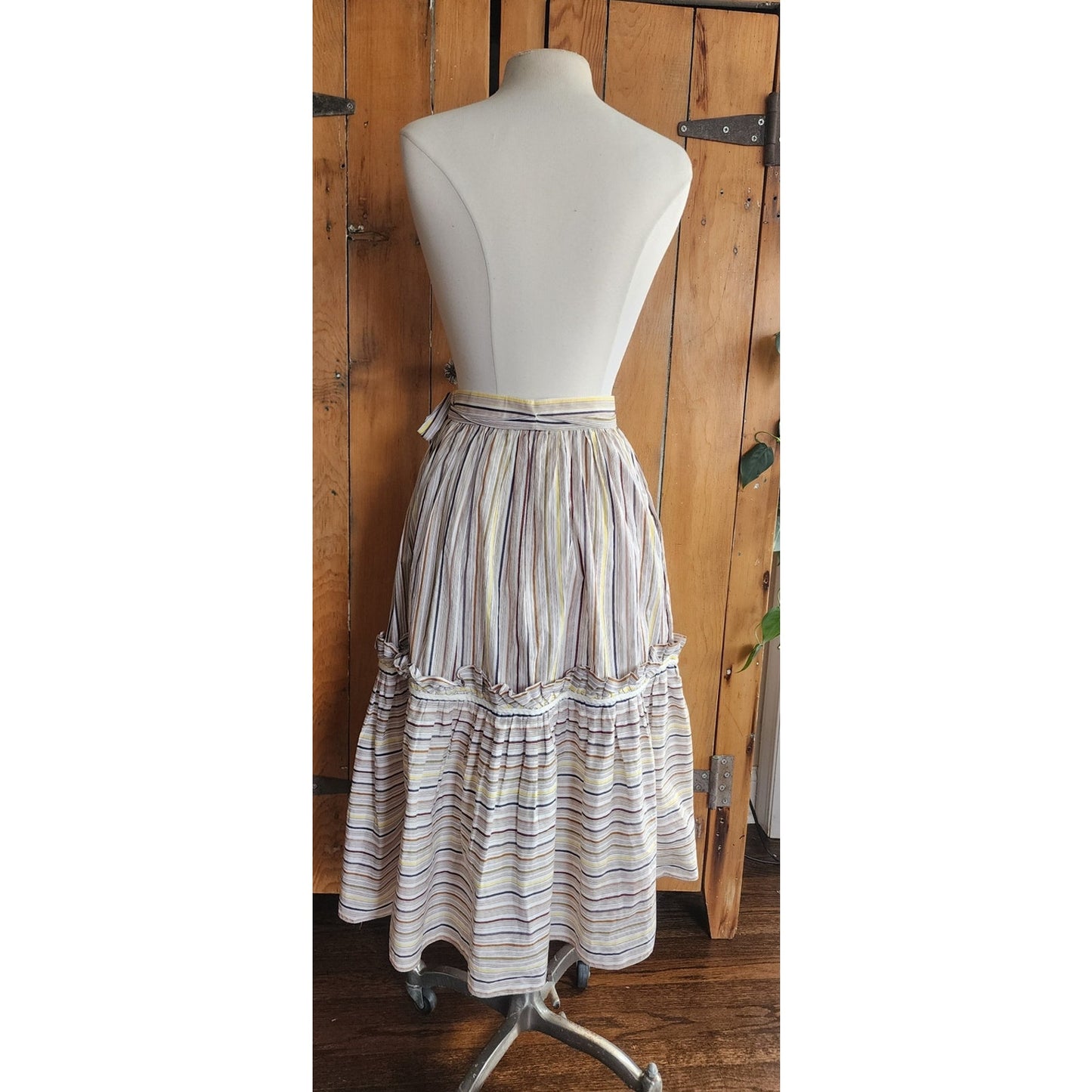 Vintage 70s Christian Dior Skirt Striped Cotton Print White Yellow Black  / S