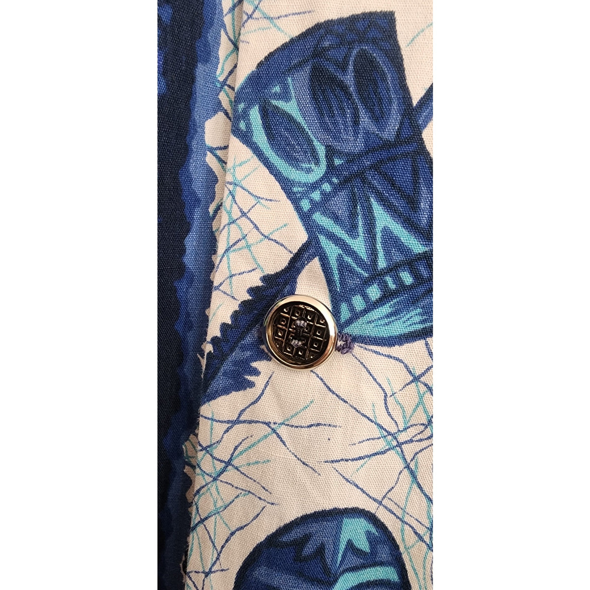 Vintage 1960s Ui-Maikai Men's Blue Hawaiian Tiki Shirt Cotton Short Sleeve