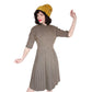 Vintage 40s Day Dress Textured Belted Brown Olive Green Kabro of Houston