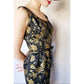 Vintage 1960s Cocktail Dress Black Gold Floral Beaded Brocade Sleeveless Wiggle Party Dress Ornate S