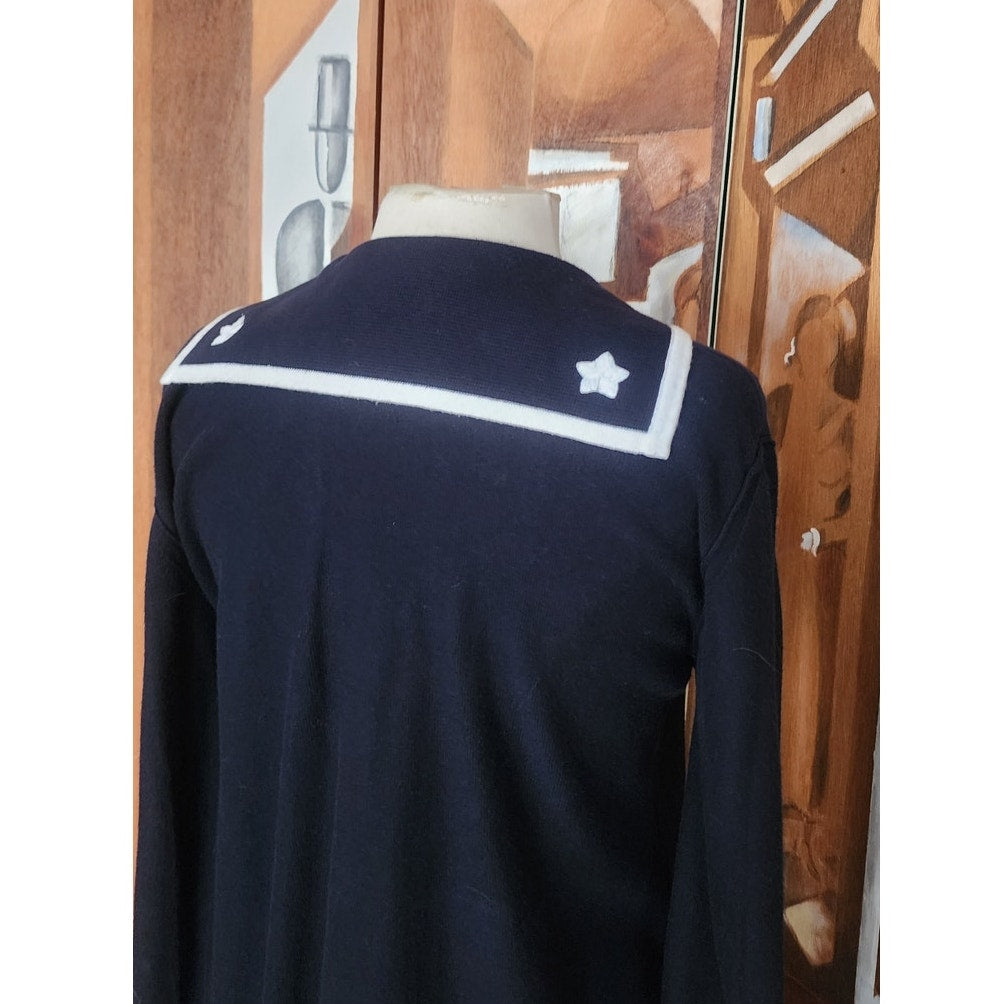 Vintage 90s Sonia Rykiel Tunic or Mini Dress Navy Blue Knit Sailor Collar Long Sleeved 42
