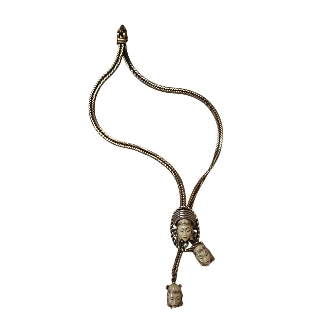 Vintage 50s SELRO SELINI Necklace Asian Princess Pendants Thai Girl Heads Faces Masks