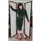 Vintage 80s Green Suede Dress Gold Button Back Firenze