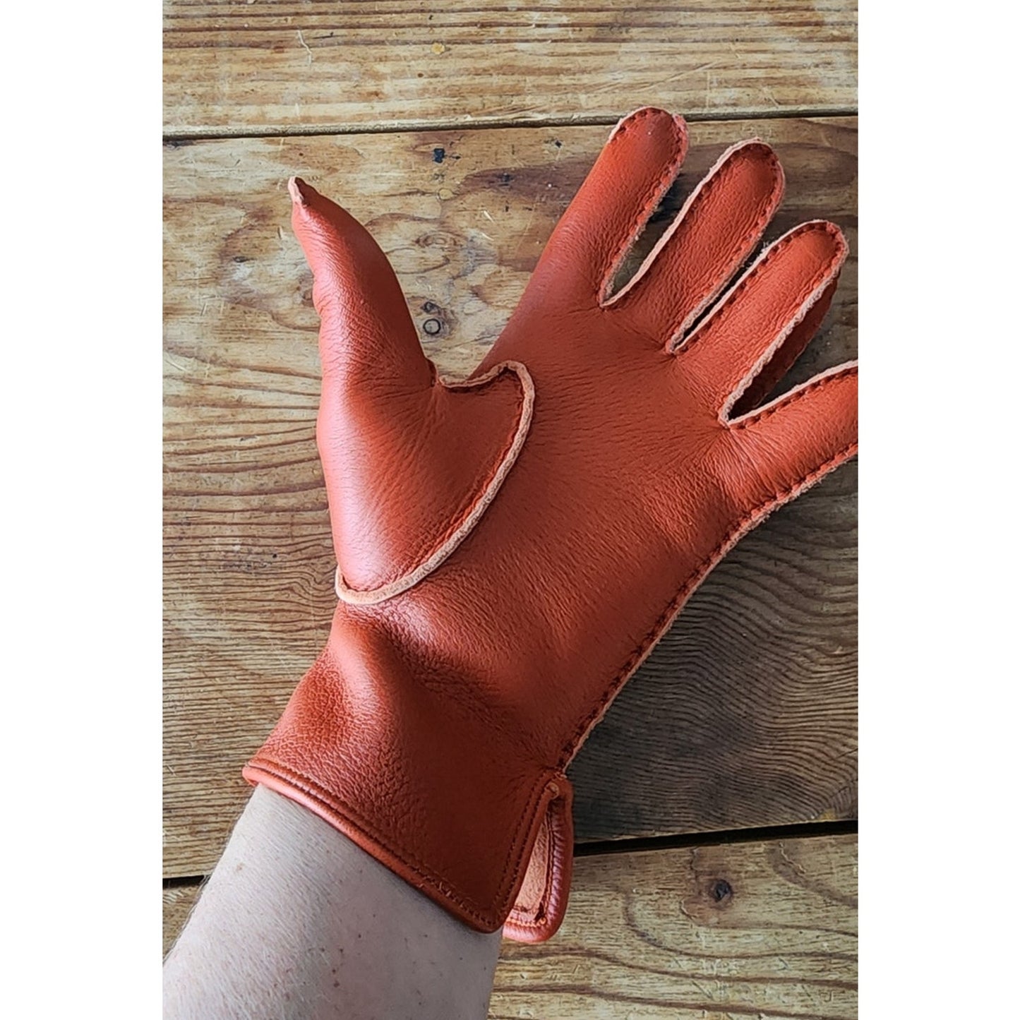 Vintage MEROLA Gloves Orange Leather Ladies 7 Made in Italy