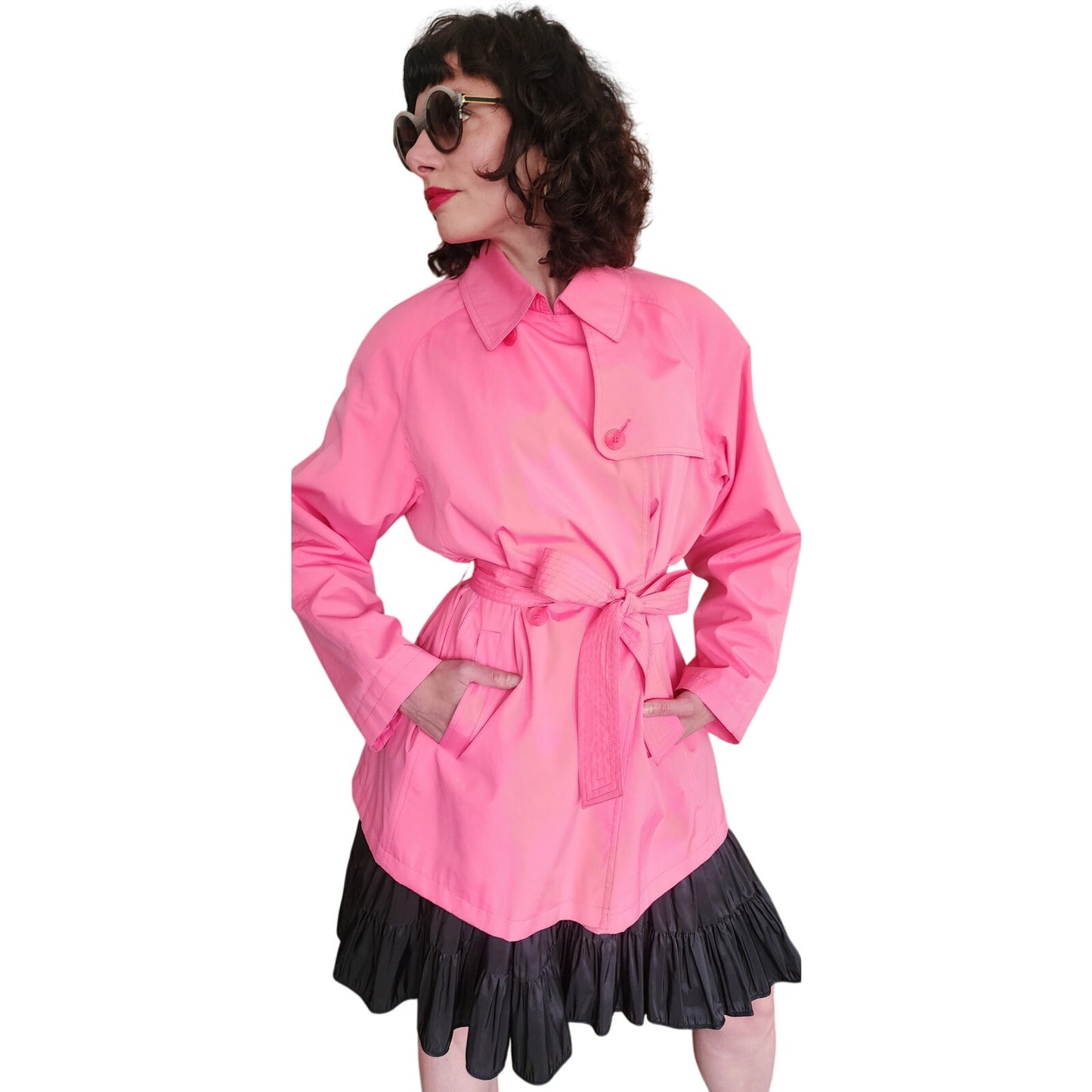 Vintage 90s Pink Jacket Short Trench Coat Belted Panache