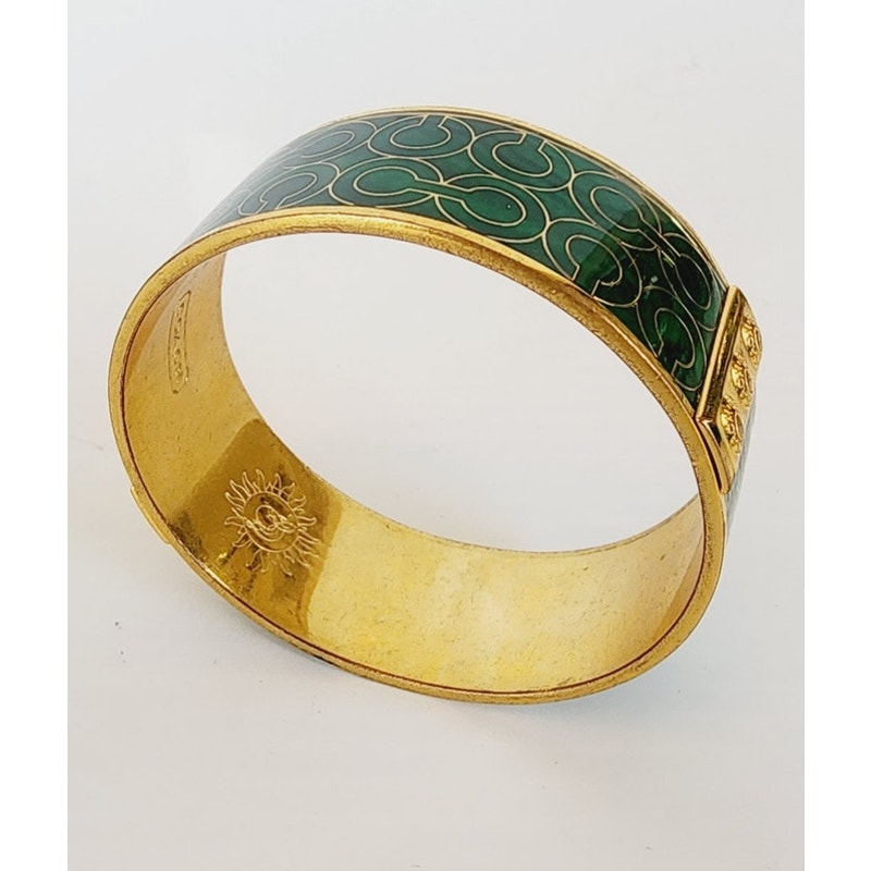 Vintage Coach Bracelet Green Enamel Gold Bangle