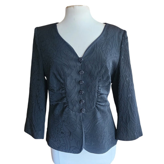 Vintage Y2K Armani Collezioni Black Blazer w/Floral Embroidery Size 16