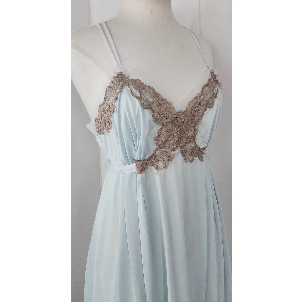 Vintage 50s Lingerie Blue Lace Slip Dress Nightgown Negligee
