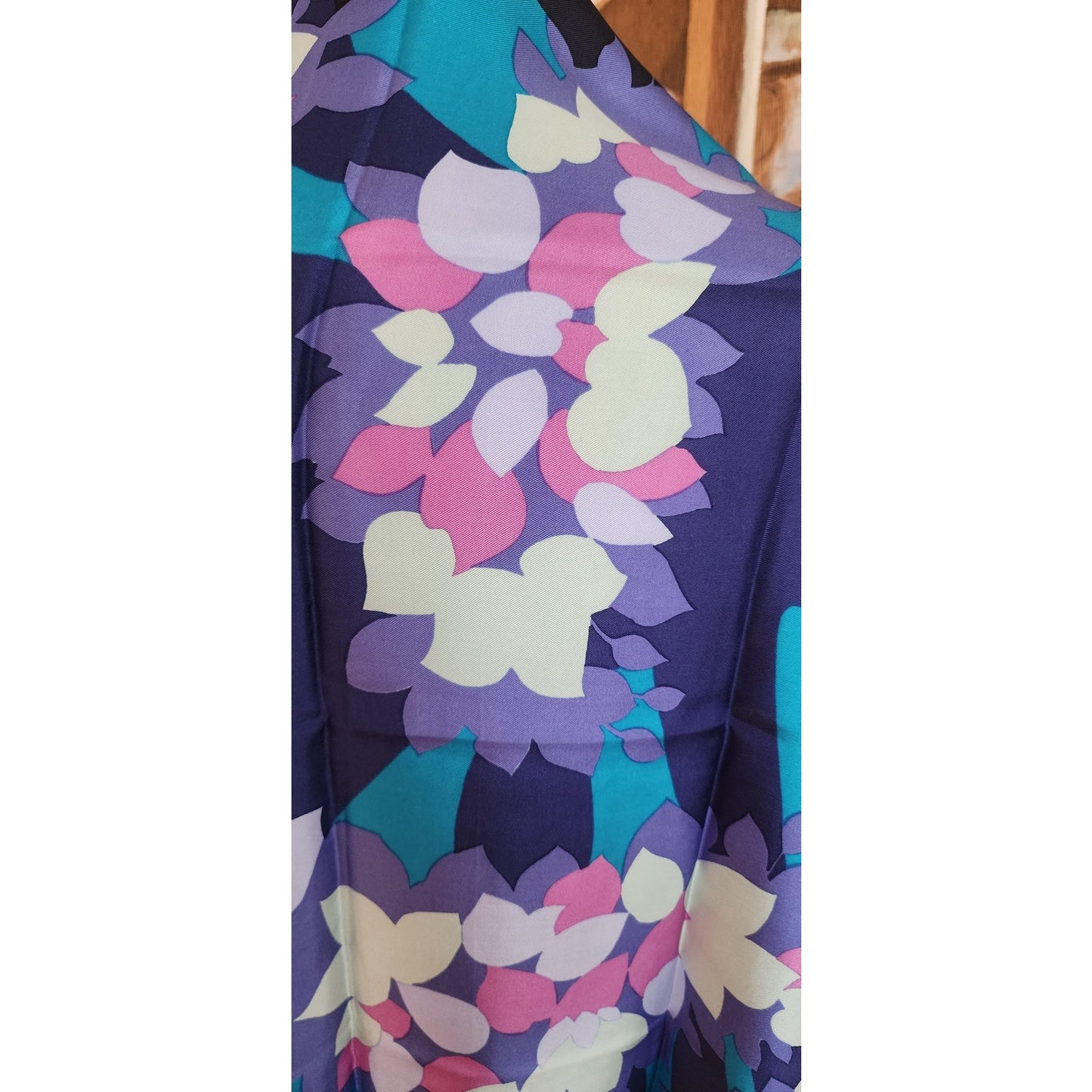 Vintage Givenchy 80s Silk Square Scarf Blue Purple Pink Floral Designer Scarf