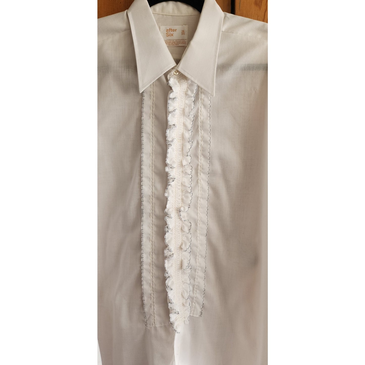 70s Mens White Shirt Ruffled Front Tuxedo Style