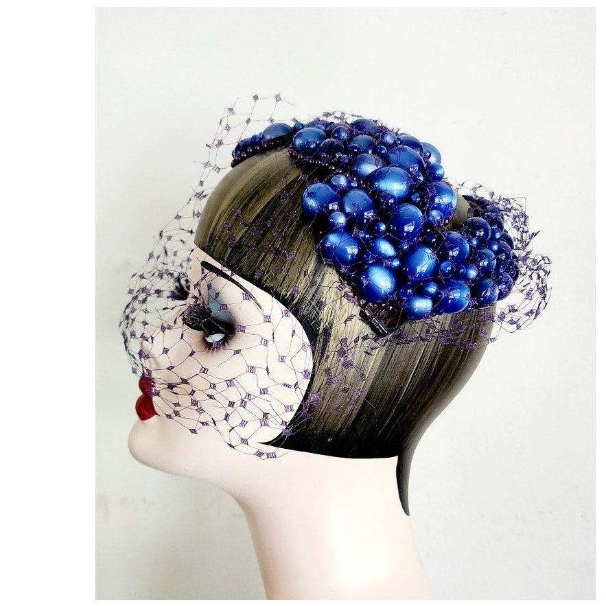 Vintage 50s Bes-Ben Hat Blue Moonstone Fascinator w/Veil