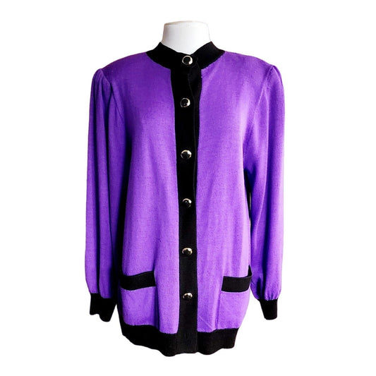 Vintage 80s St John Sweater Jacket Purple Knit