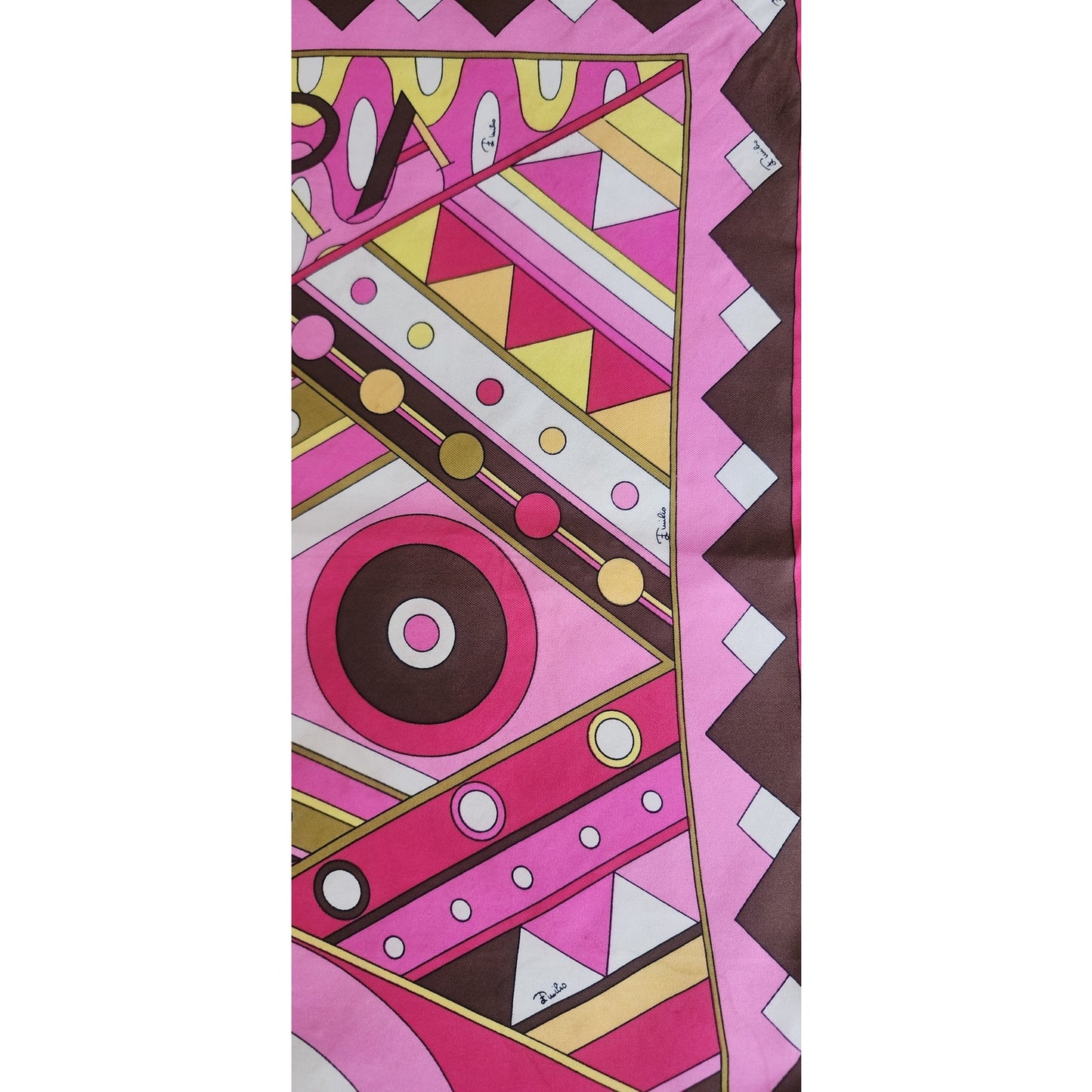Vintage 60s Pucci Silk Scarf VIVARA Print Pocket Square Pink Brown