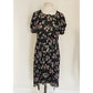 Vintage 30s Rayon Print Maternity Dress Adjustable Tie Sash Dark Floral Print