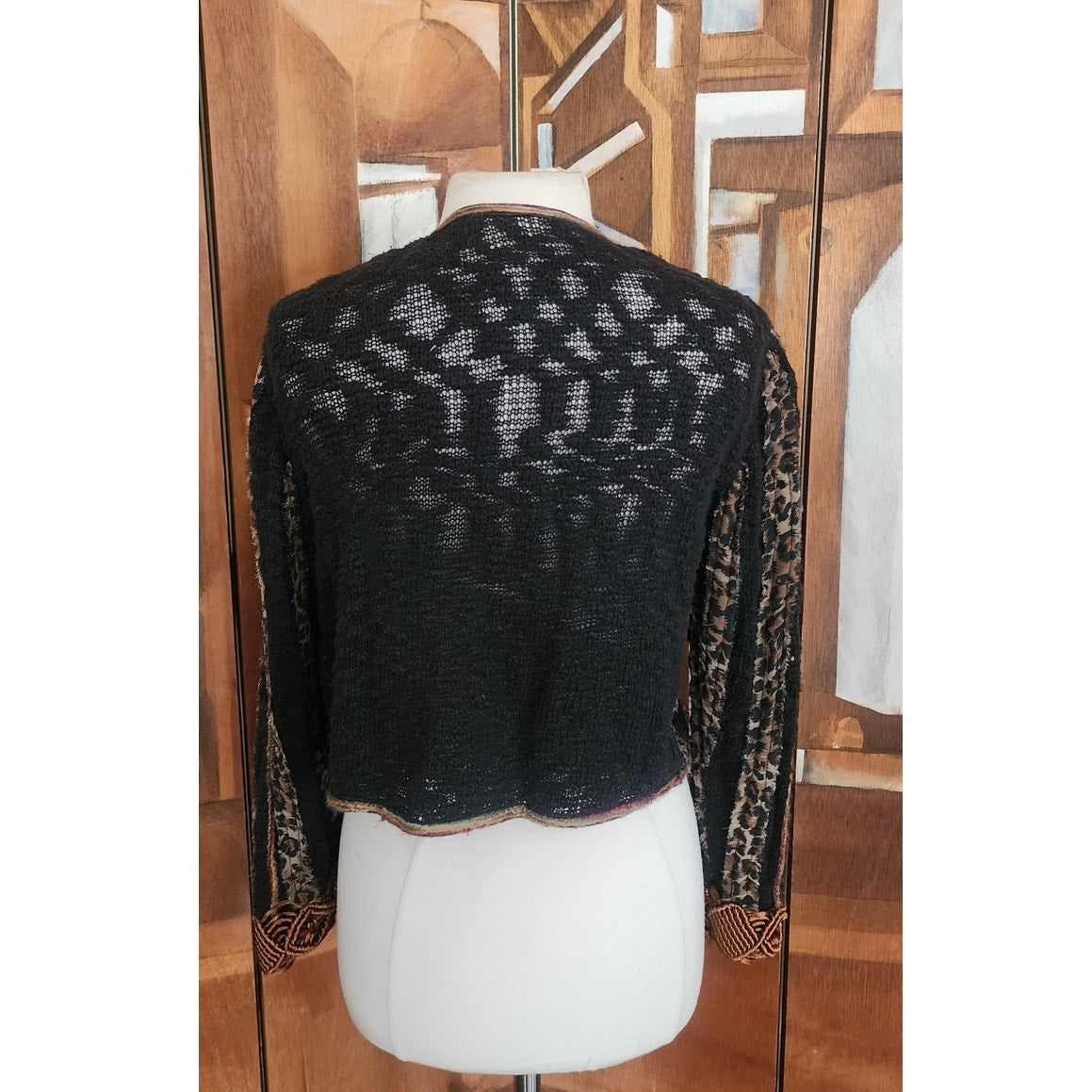Vintage 90s Sandy Starkman Bohemian Crochet  Embellished Fringe Jacket Art to Wear